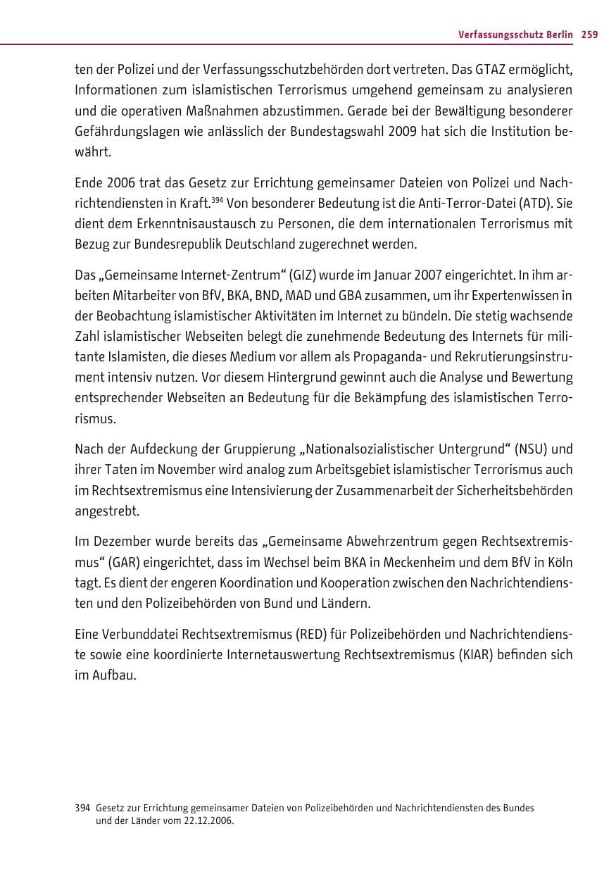 Seite 258 des Verfassungsschutzbericht 2011 Berlin