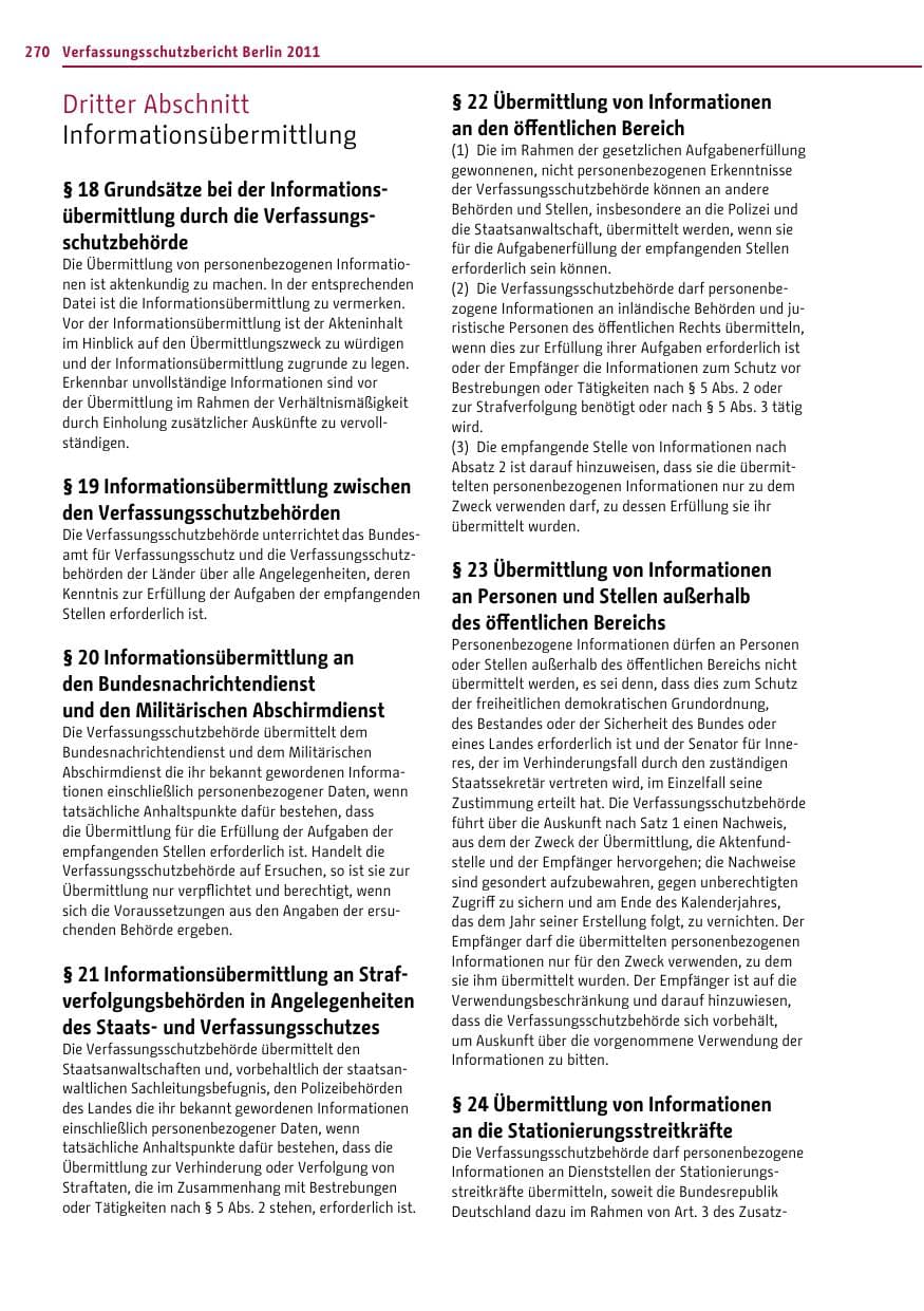Seite 269 des Verfassungsschutzbericht 2011 Berlin