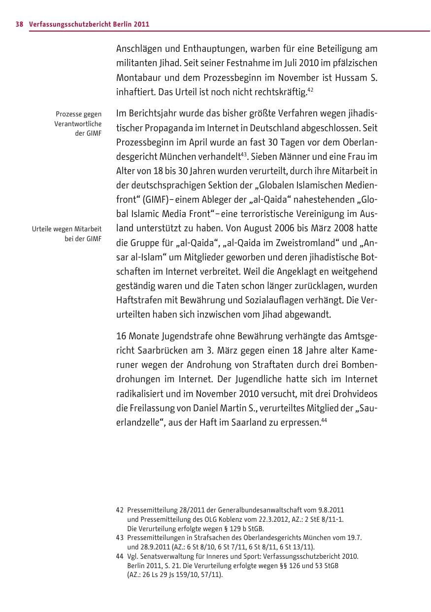 Seite 37 des Verfassungsschutzbericht 2011 Berlin