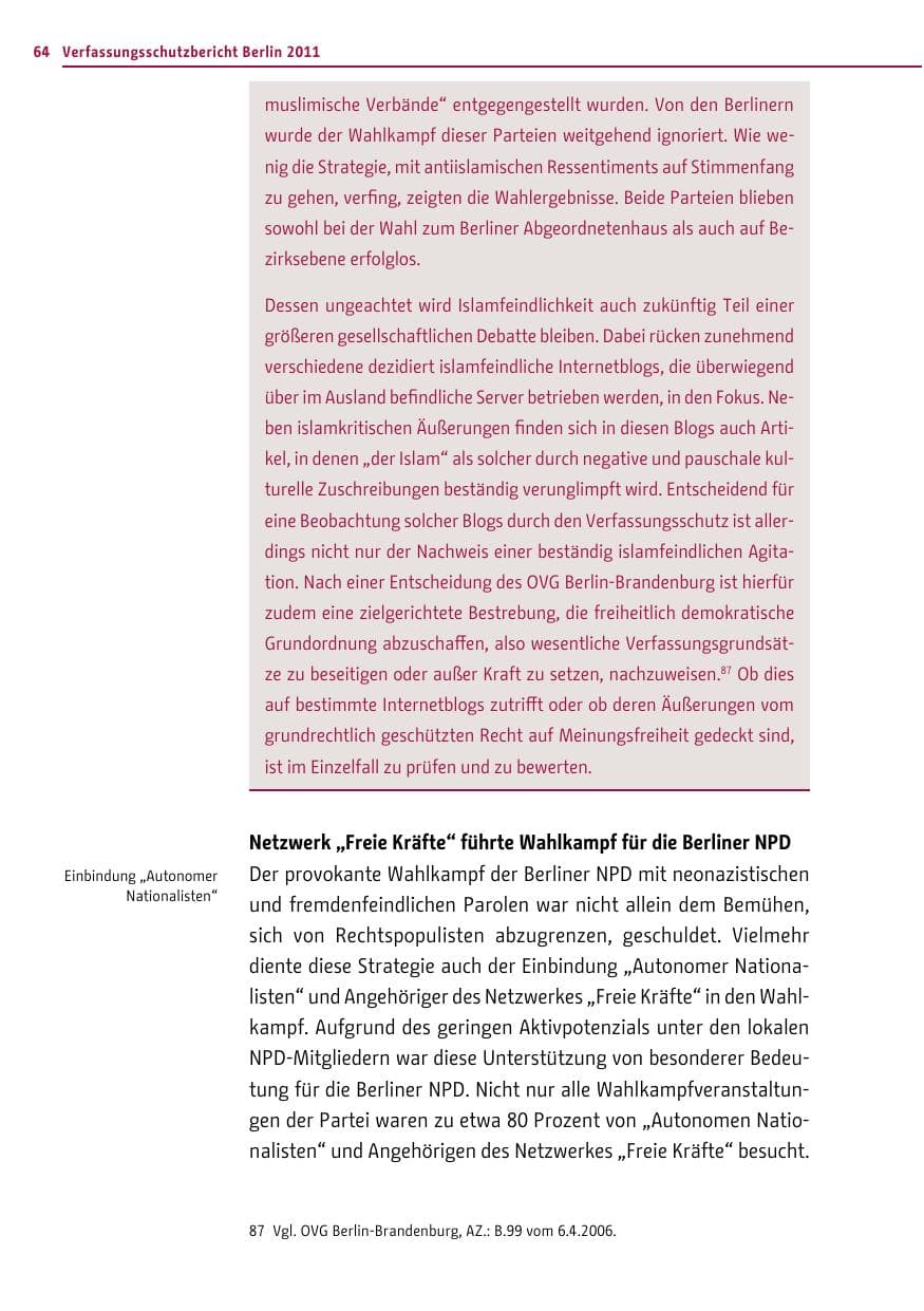 Seite 63 des Verfassungsschutzbericht 2011 Berlin