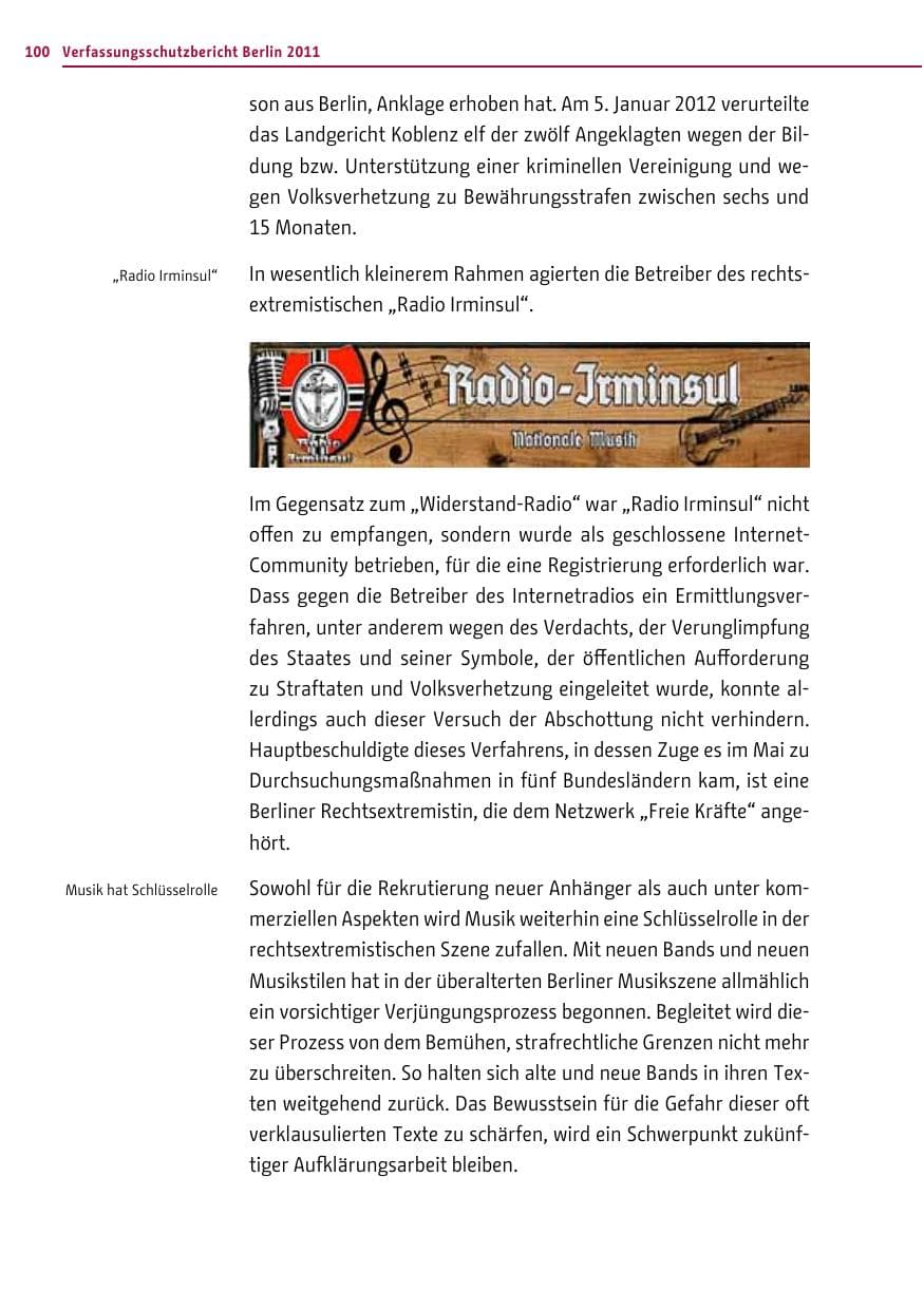 Seite 99 des Verfassungsschutzbericht 2011 Berlin