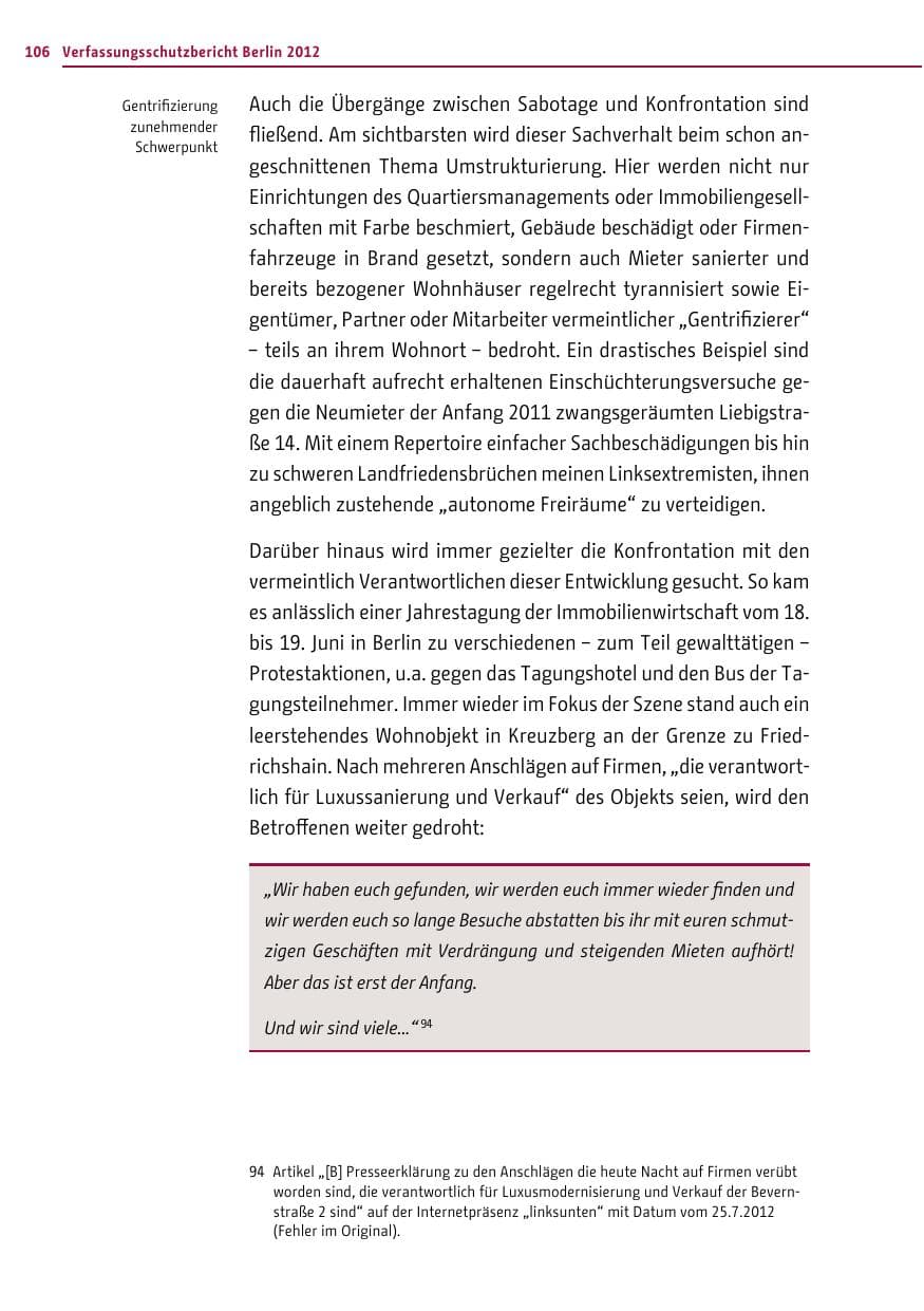 Seite 104 des Verfassungsschutzbericht 2012 Berlin