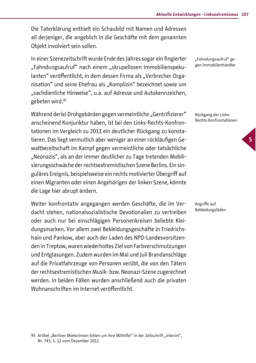 Seite 105 des Verfassungsschutzbericht 2012 Berlin