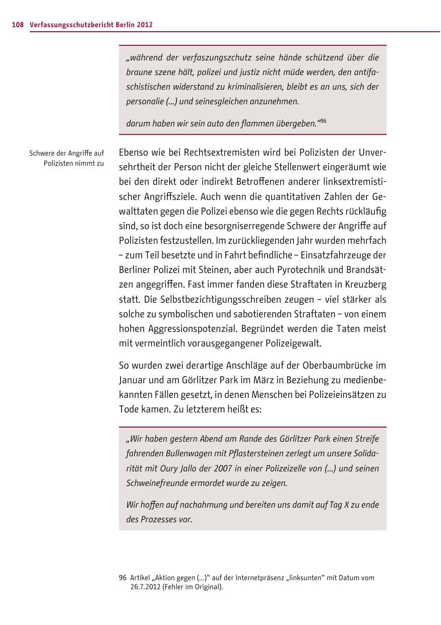Seite 106 des Verfassungsschutzbericht 2012 Berlin