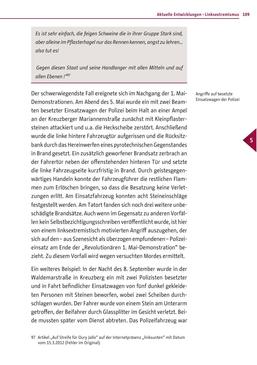 Seite 107 des Verfassungsschutzbericht 2012 Berlin