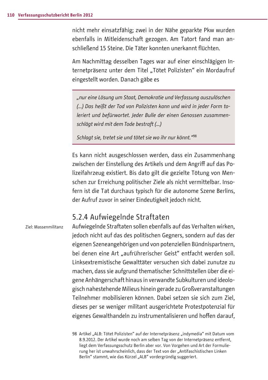 Seite 108 des Verfassungsschutzbericht 2012 Berlin