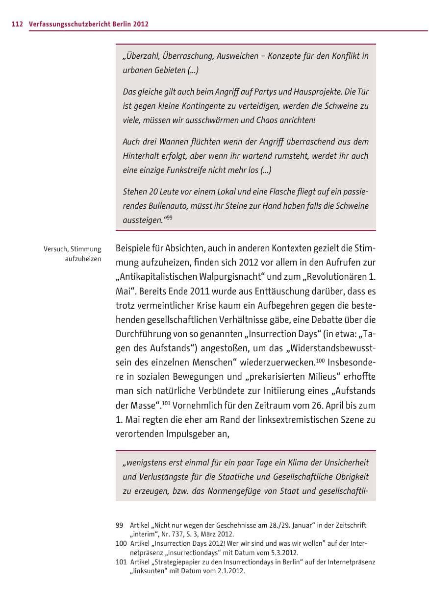 Seite 110 des Verfassungsschutzbericht 2012 Berlin