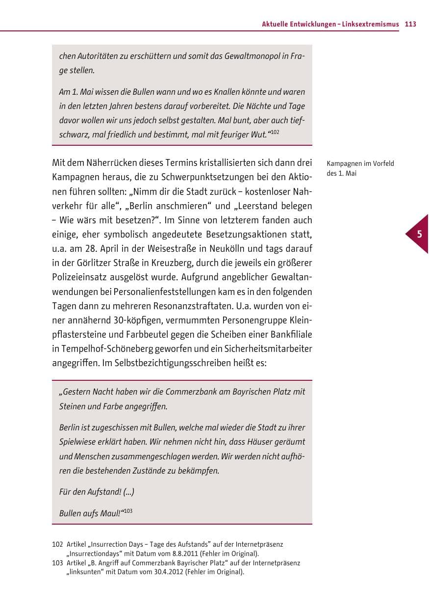 Seite 111 des Verfassungsschutzbericht 2012 Berlin