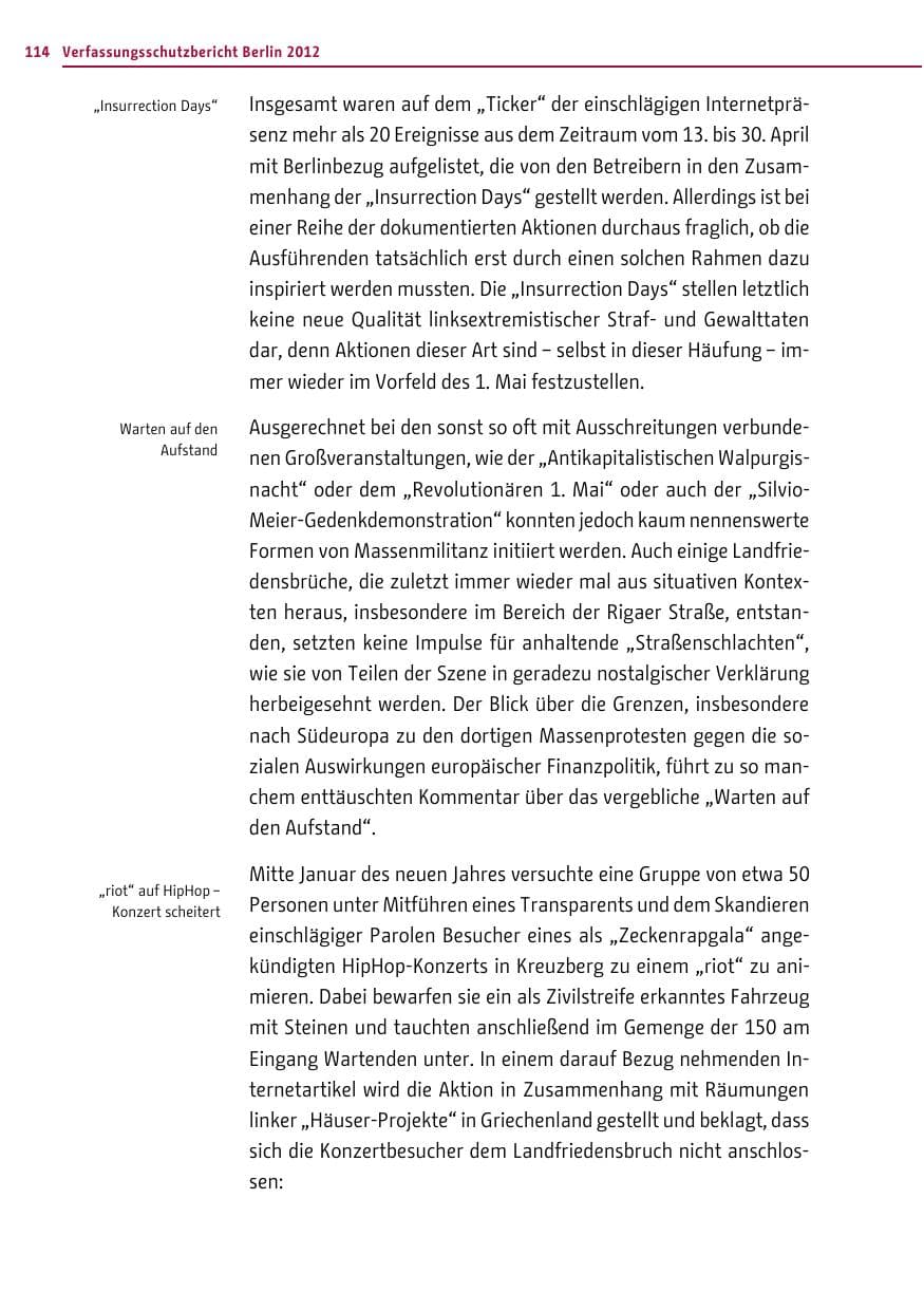 Seite 112 des Verfassungsschutzbericht 2012 Berlin