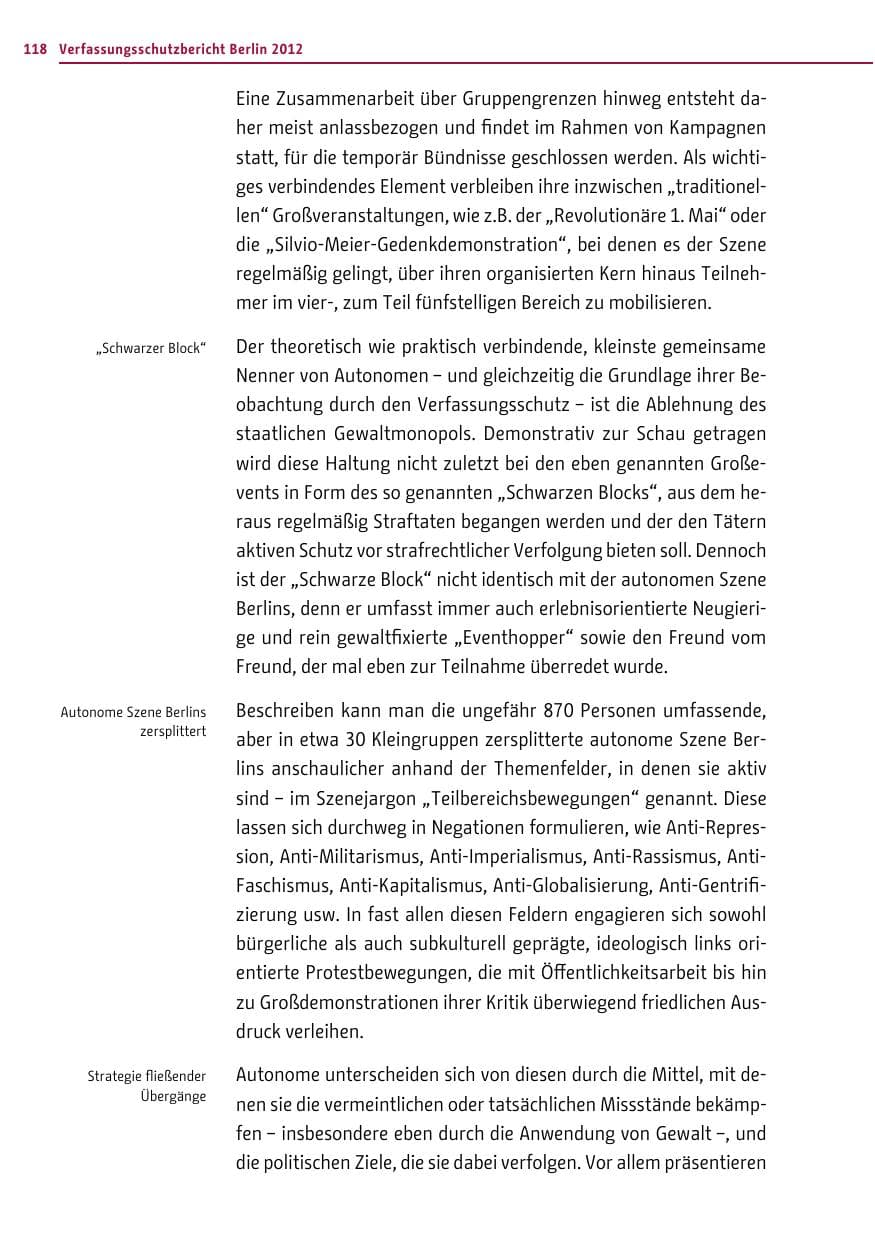 Seite 116 des Verfassungsschutzbericht 2012 Berlin