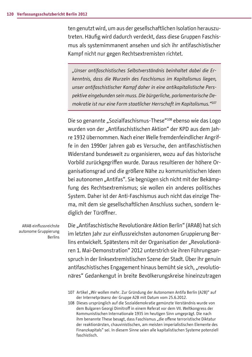 Seite 118 des Verfassungsschutzbericht 2012 Berlin