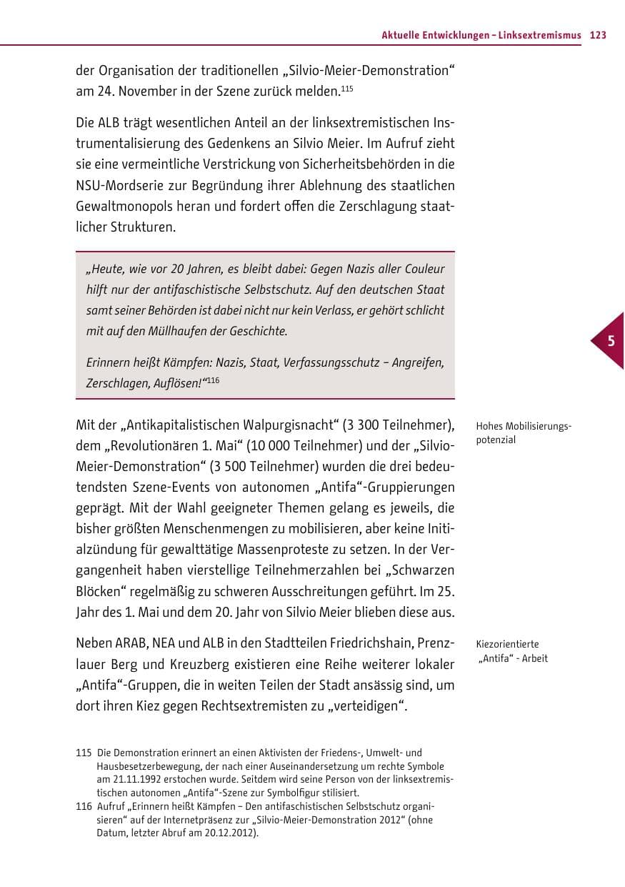 Seite 121 des Verfassungsschutzbericht 2012 Berlin