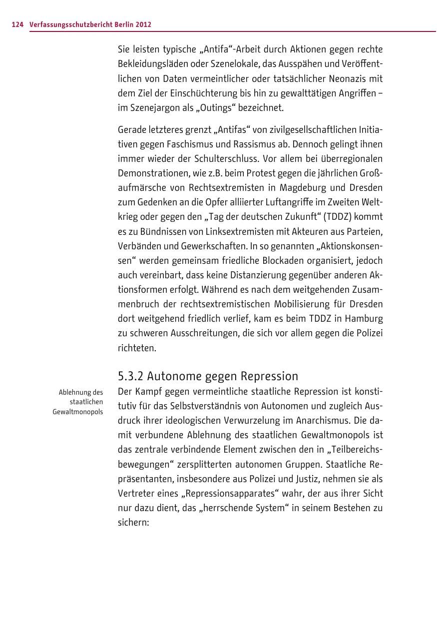 Seite 122 des Verfassungsschutzbericht 2012 Berlin