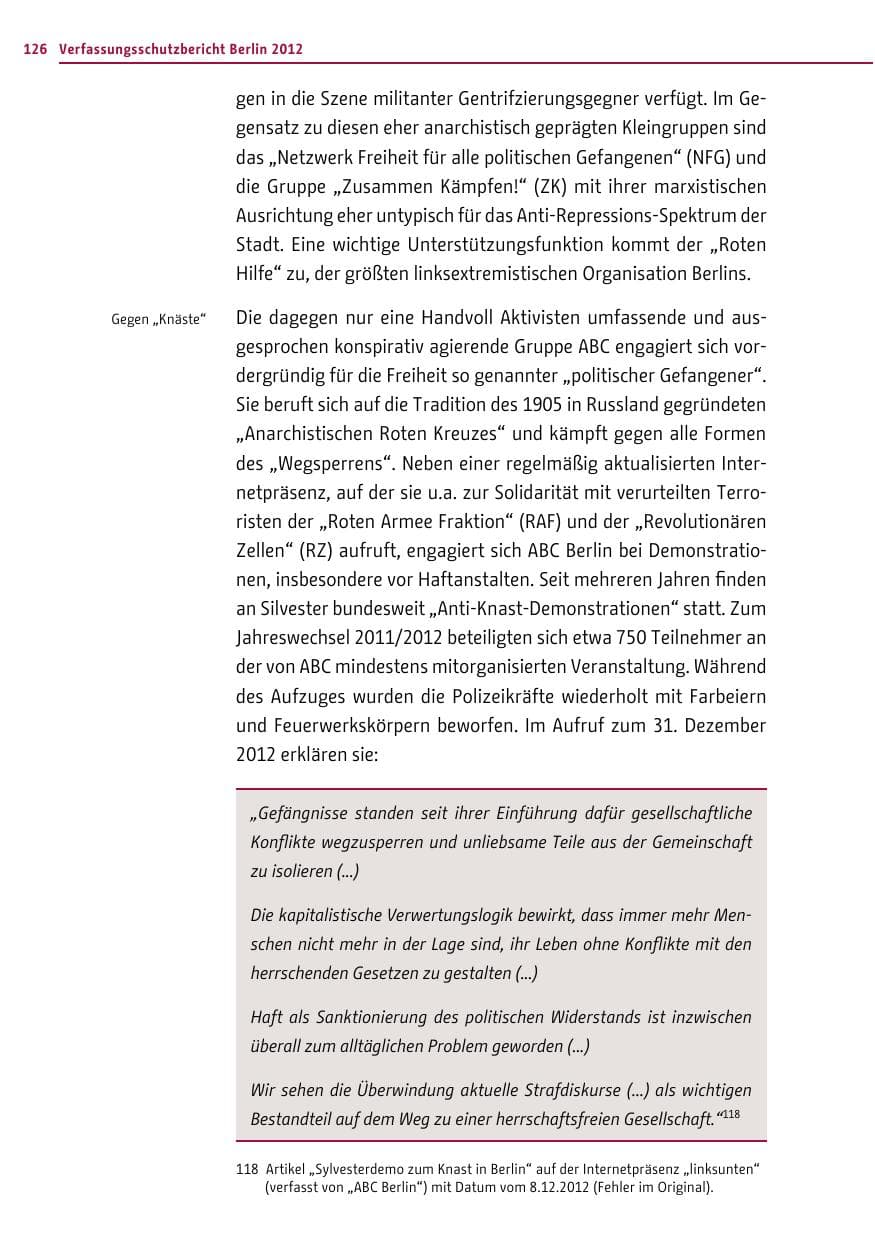 Seite 124 des Verfassungsschutzbericht 2012 Berlin