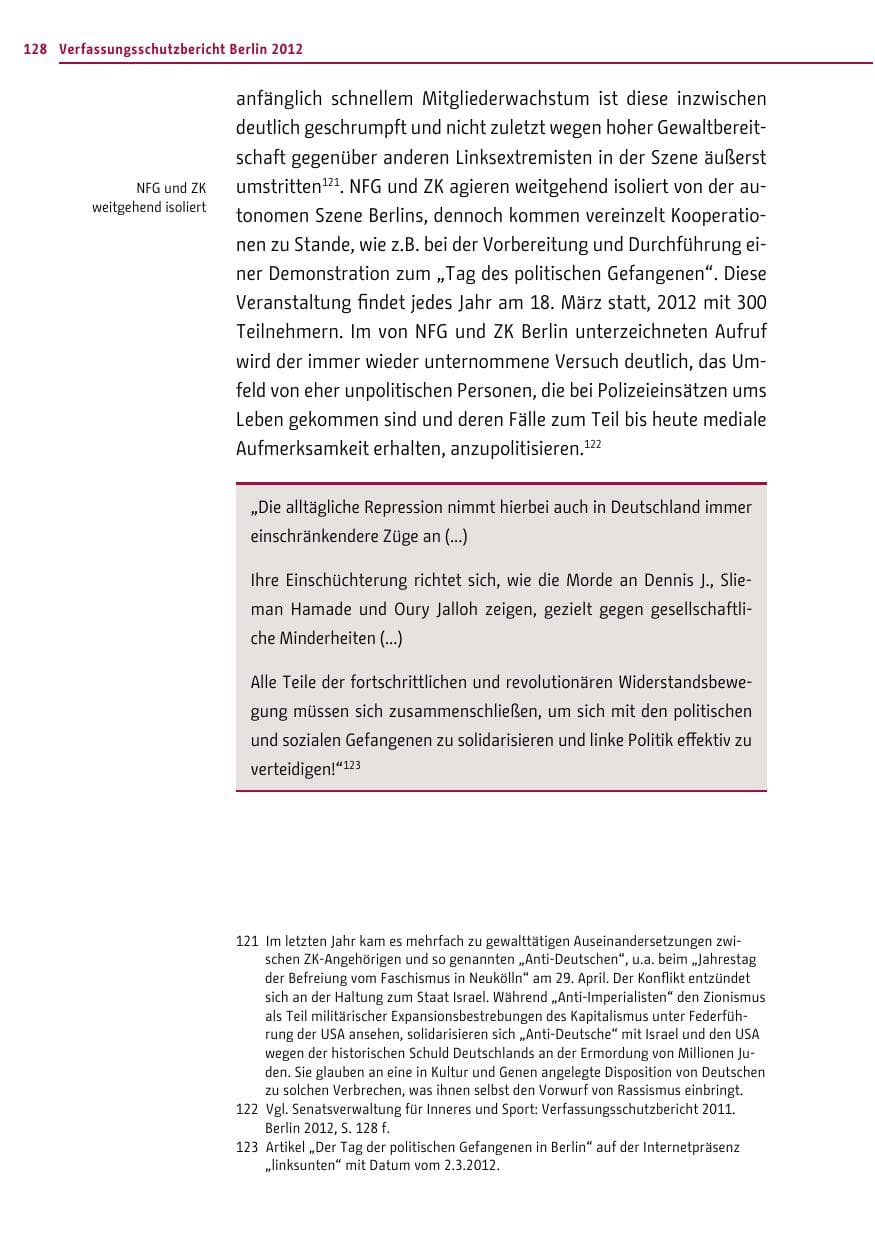 Seite 126 des Verfassungsschutzbericht 2012 Berlin