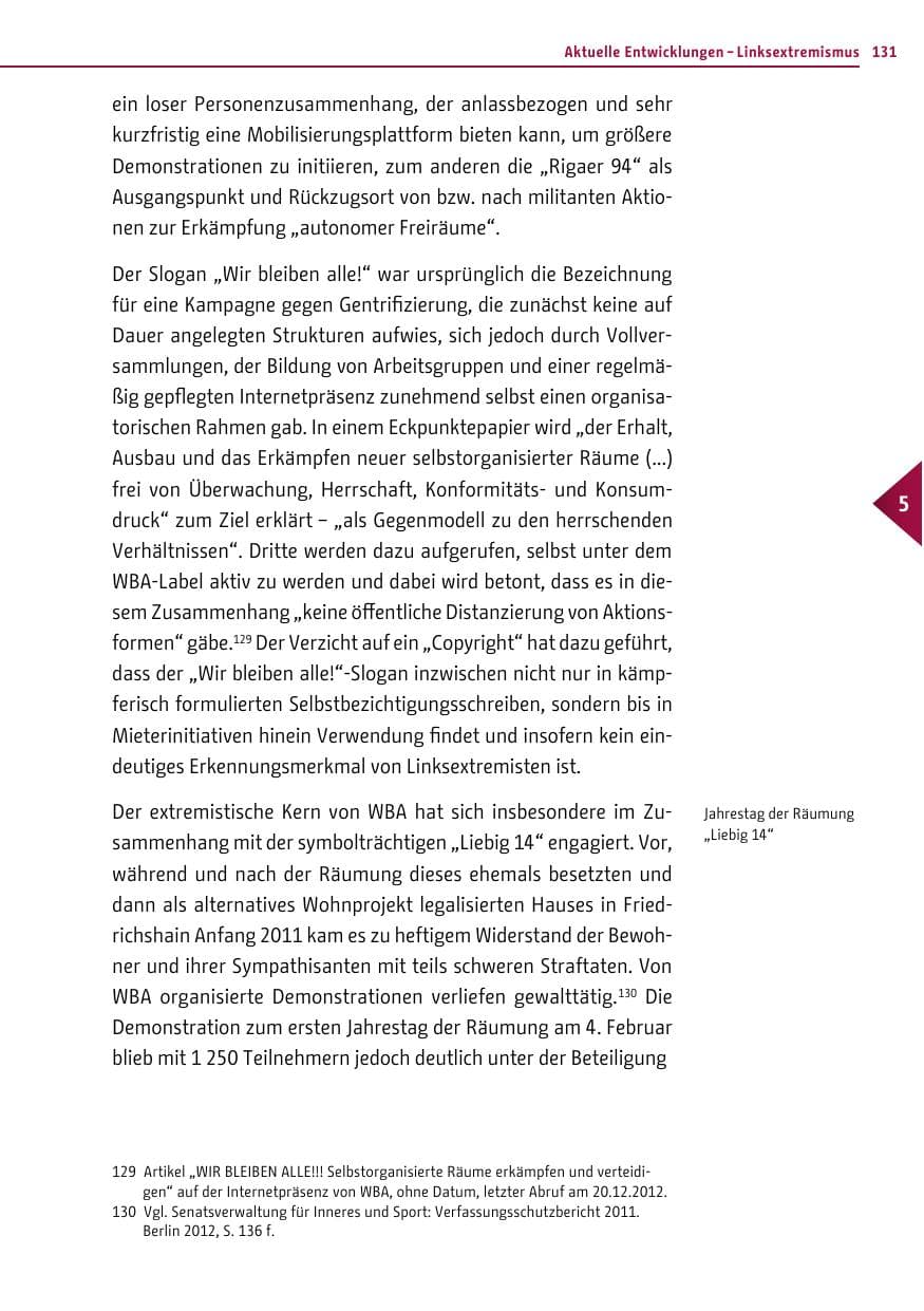 Seite 129 des Verfassungsschutzbericht 2012 Berlin