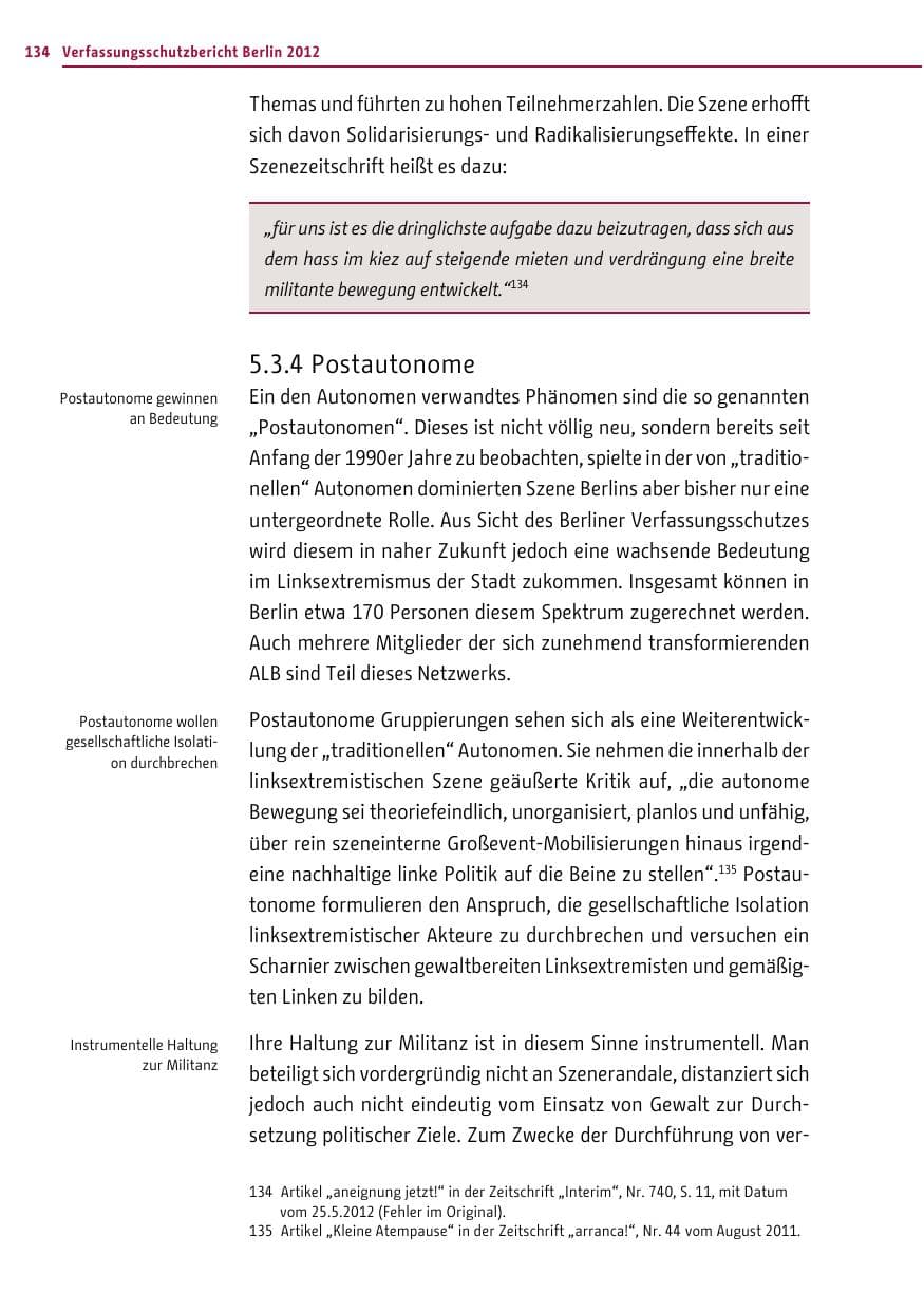 Seite 132 des Verfassungsschutzbericht 2012 Berlin