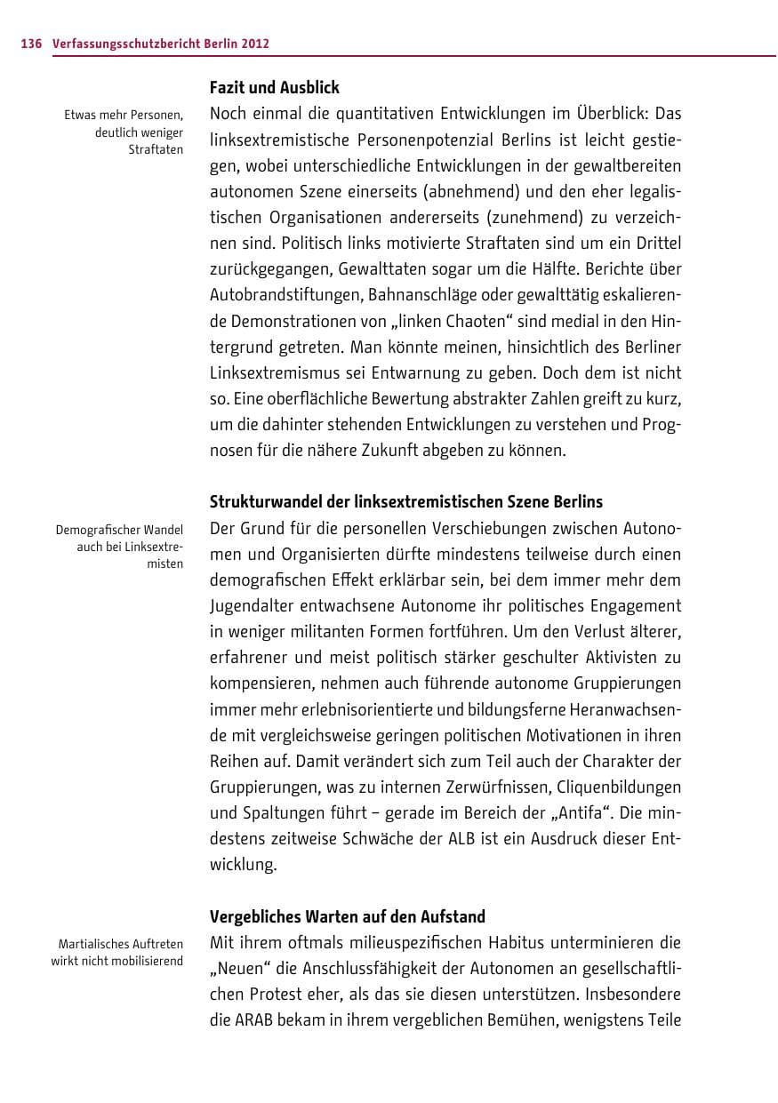 Seite 134 des Verfassungsschutzbericht 2012 Berlin