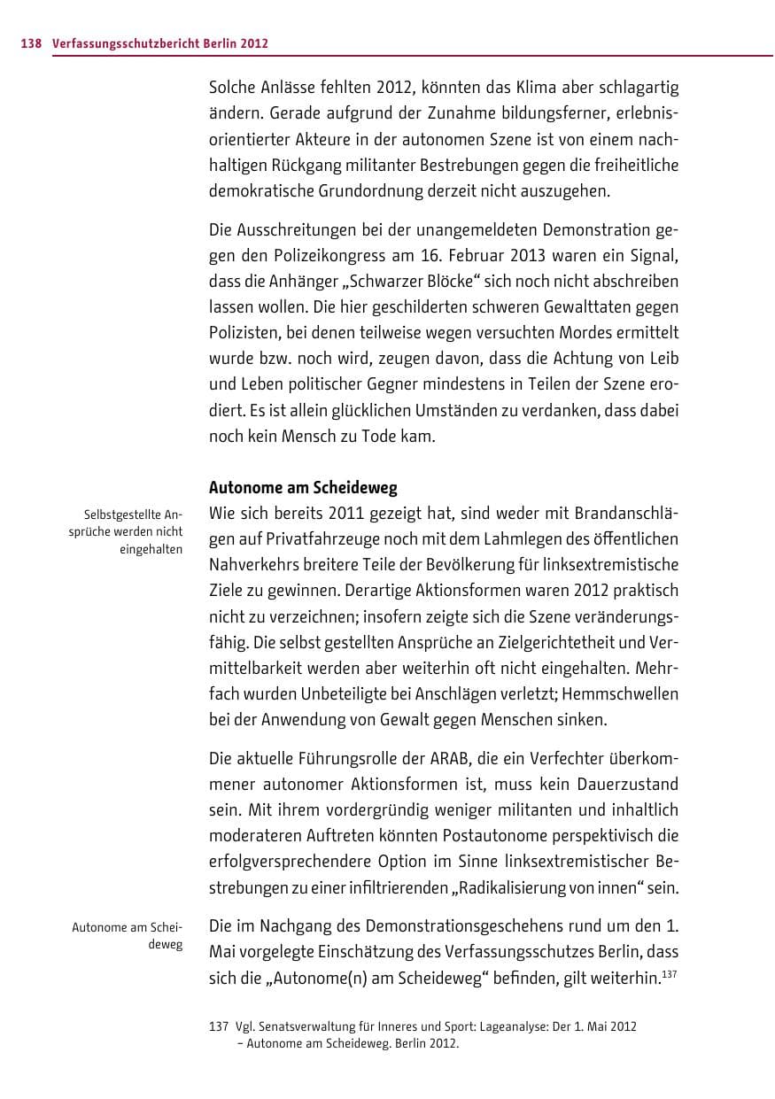 Seite 136 des Verfassungsschutzbericht 2012 Berlin