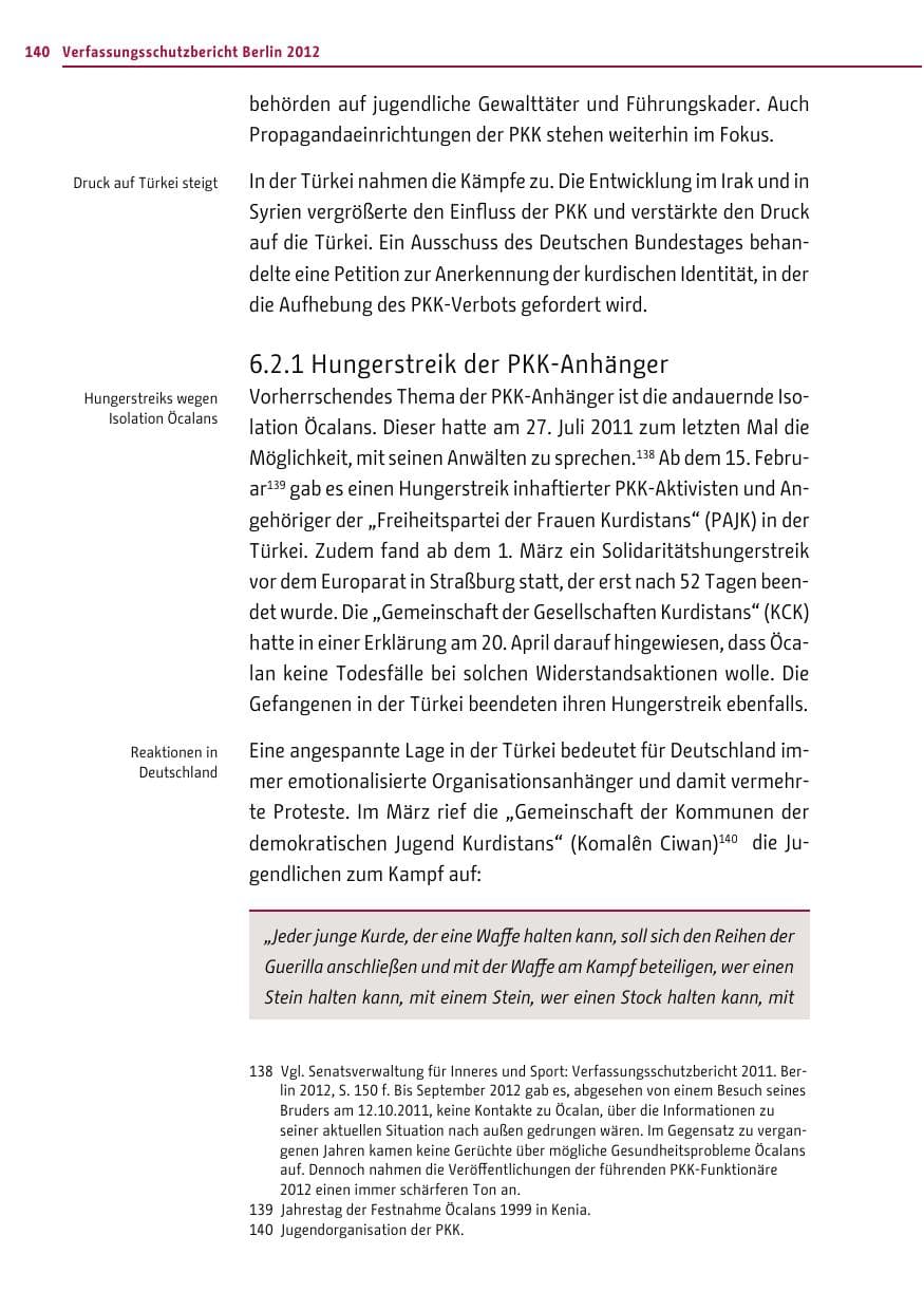 Seite 138 des Verfassungsschutzbericht 2012 Berlin