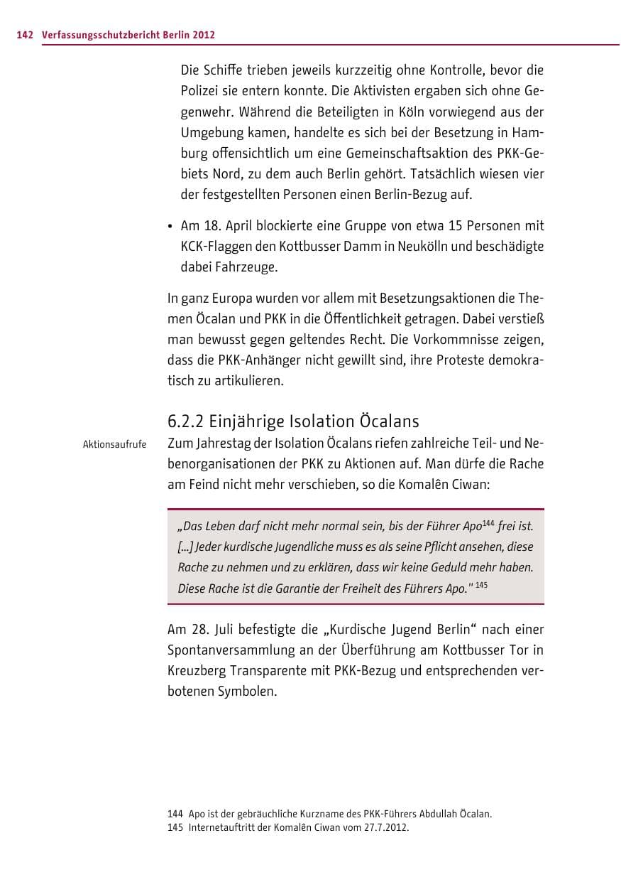 Seite 140 des Verfassungsschutzbericht 2012 Berlin
