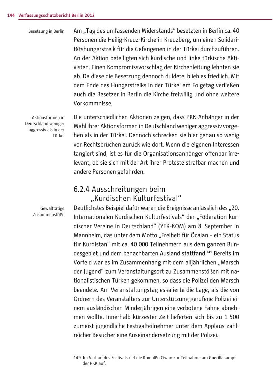 Seite 142 des Verfassungsschutzbericht 2012 Berlin