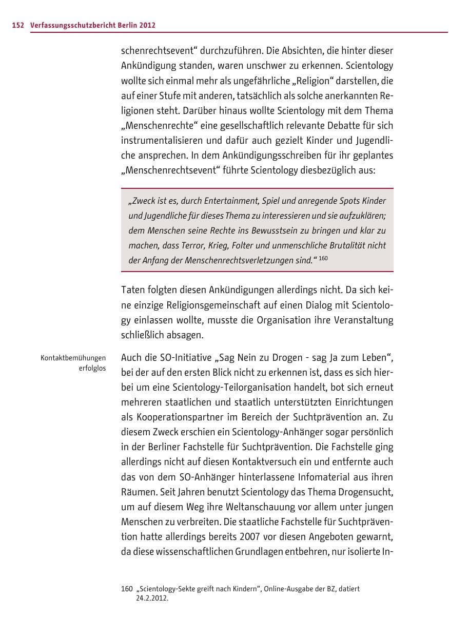 Seite 150 des Verfassungsschutzbericht 2012 Berlin
