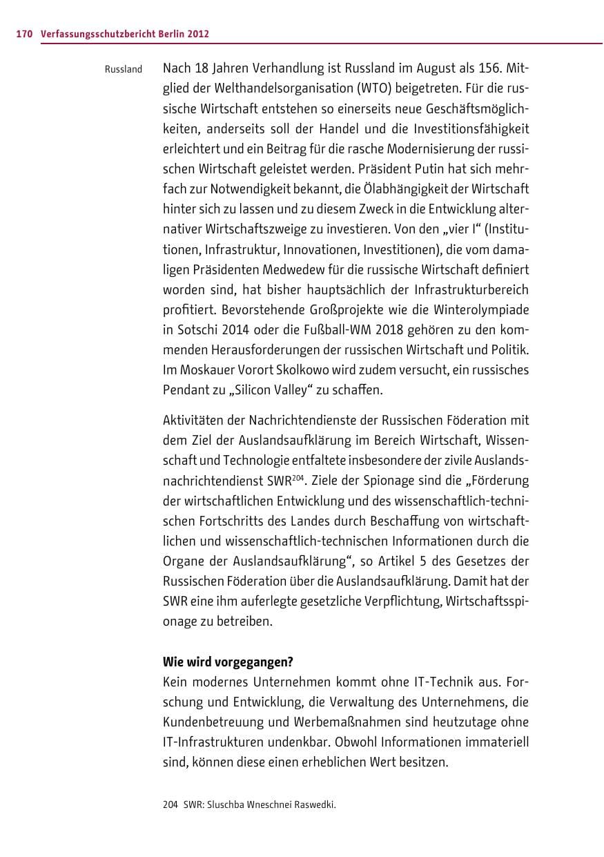 Seite 168 des Verfassungsschutzbericht 2012 Berlin