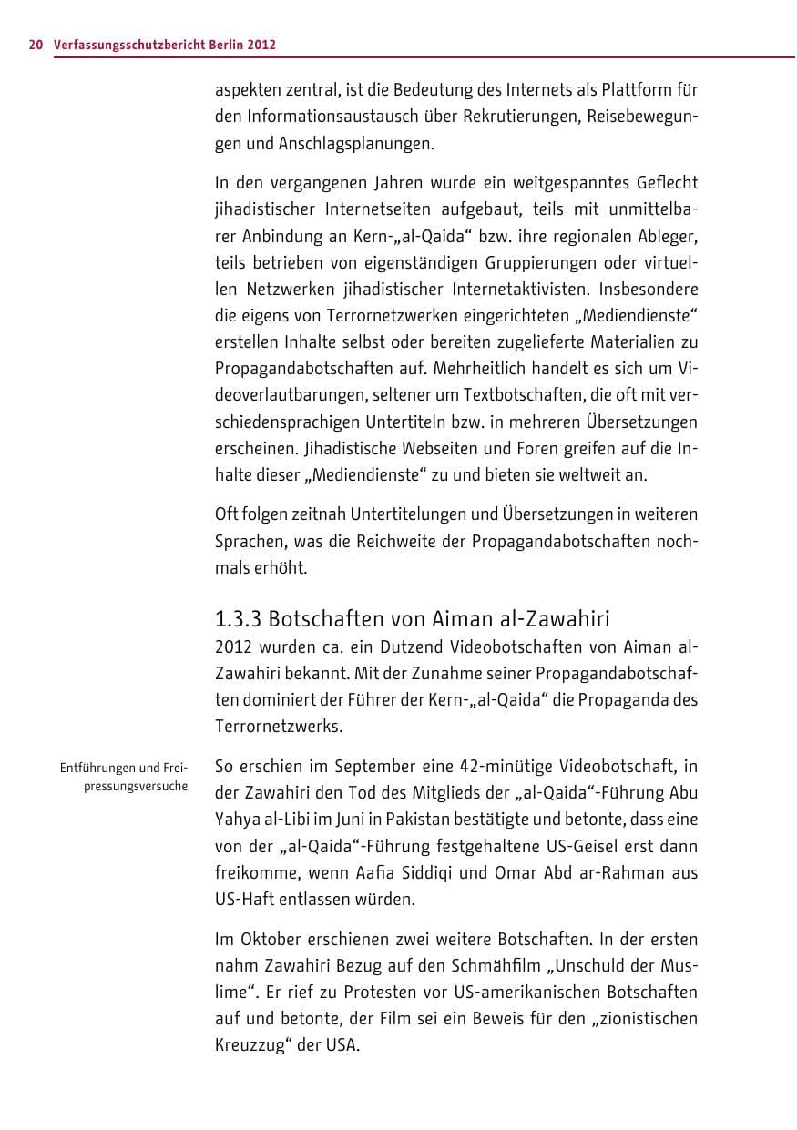 Seite 18 des Verfassungsschutzbericht 2012 Berlin