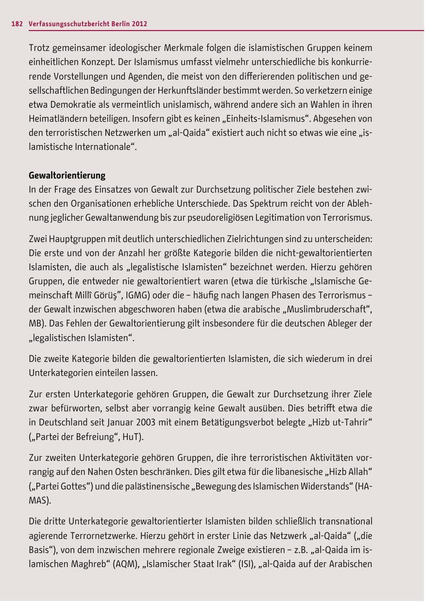Seite 180 des Verfassungsschutzbericht 2012 Berlin
