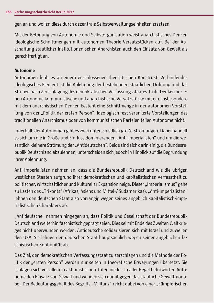 Seite 184 des Verfassungsschutzbericht 2012 Berlin