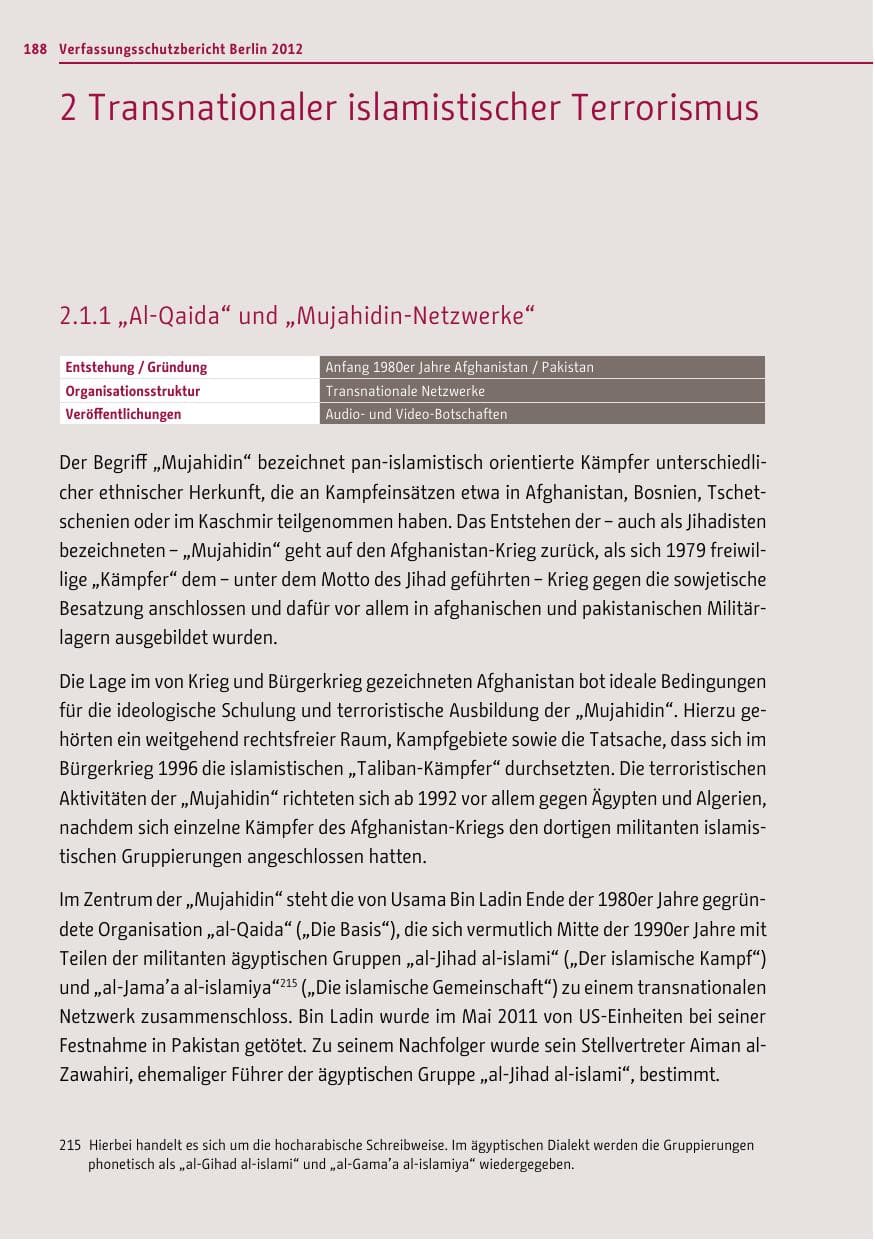 Seite 186 des Verfassungsschutzbericht 2012 Berlin
