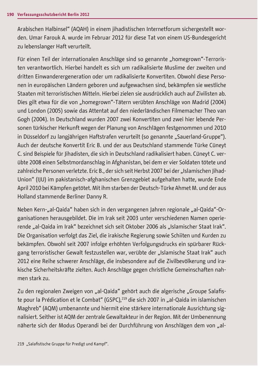 Seite 188 des Verfassungsschutzbericht 2012 Berlin