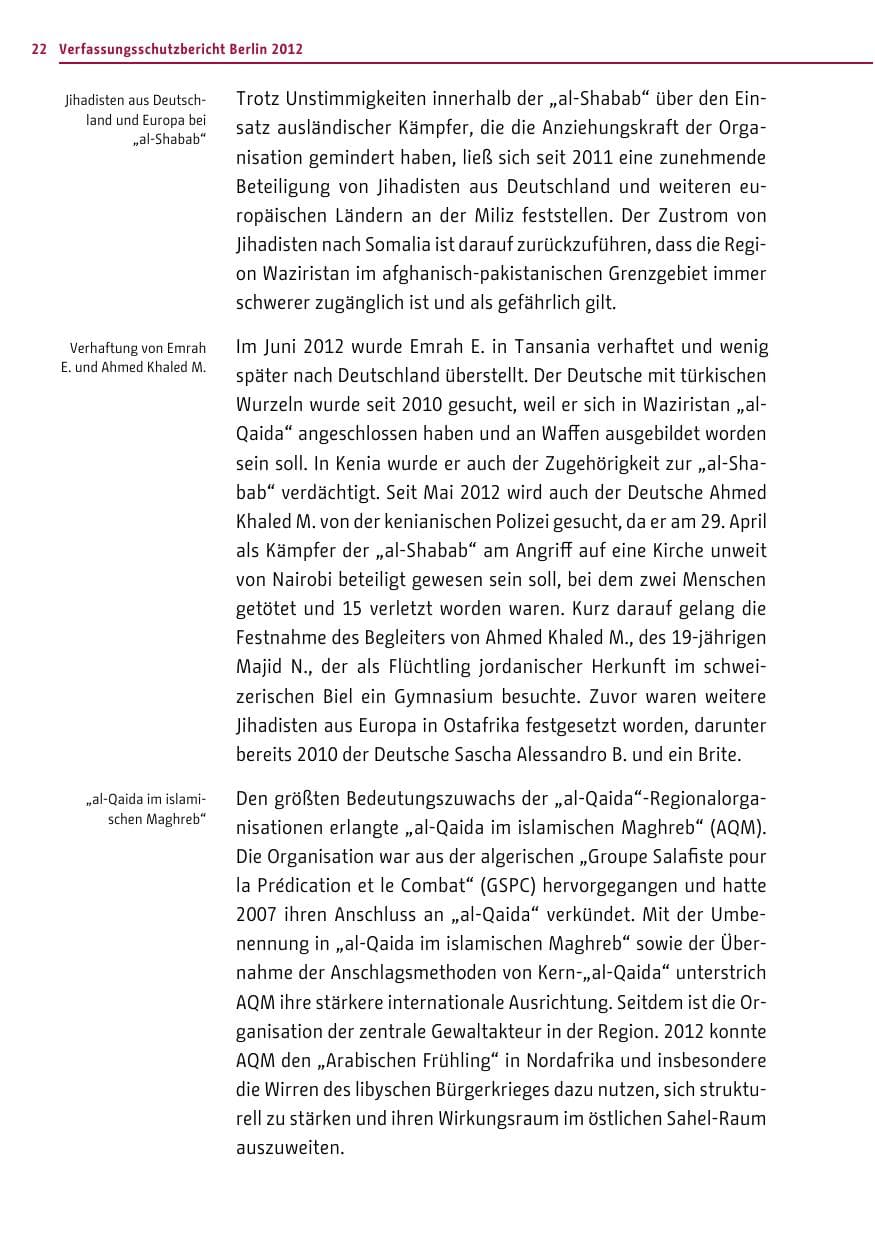 Seite 20 des Verfassungsschutzbericht 2012 Berlin