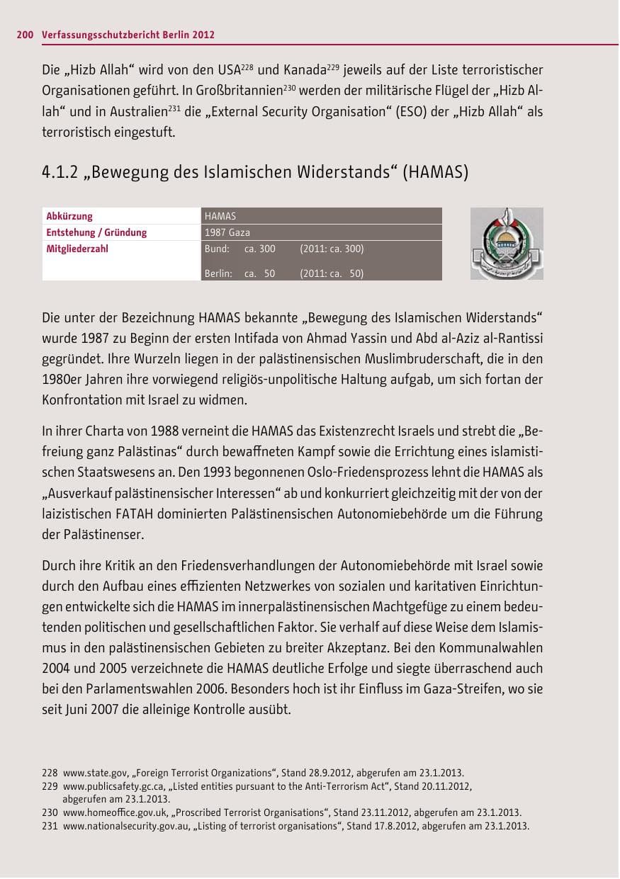 Seite 198 des Verfassungsschutzbericht 2012 Berlin
