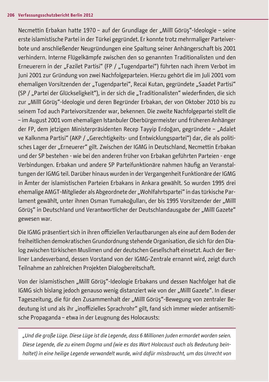 Seite 204 des Verfassungsschutzbericht 2012 Berlin