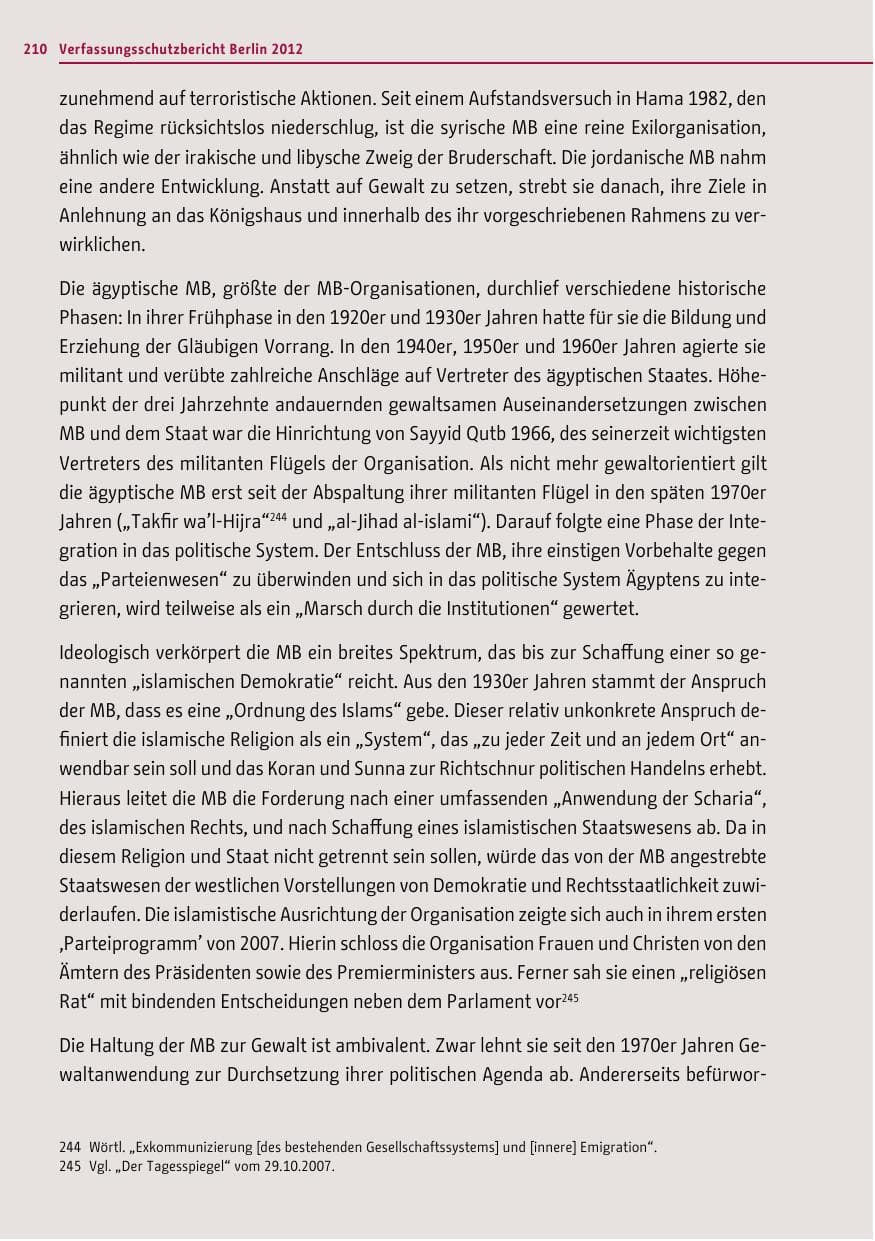 Seite 208 des Verfassungsschutzbericht 2012 Berlin