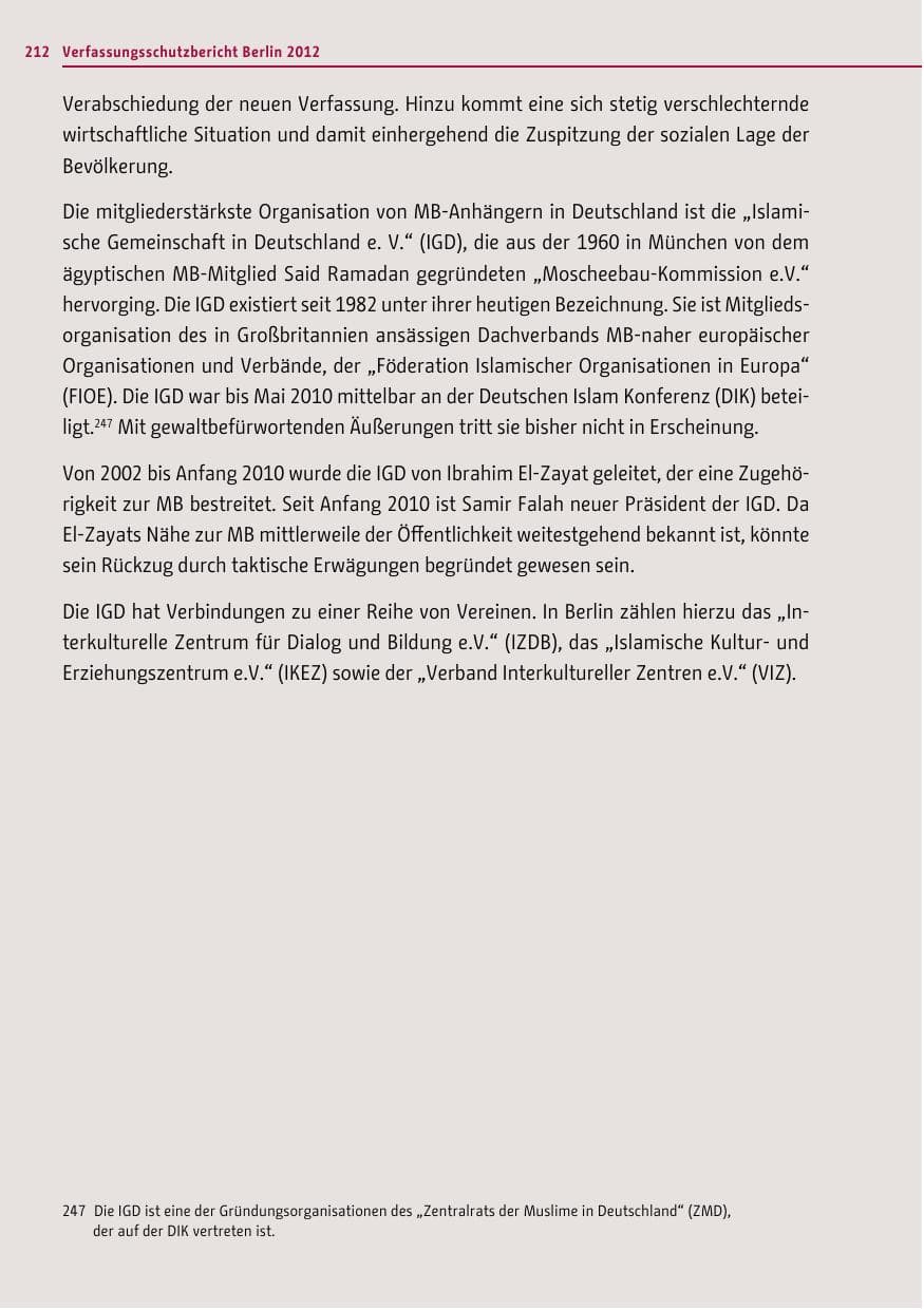 Seite 210 des Verfassungsschutzbericht 2012 Berlin