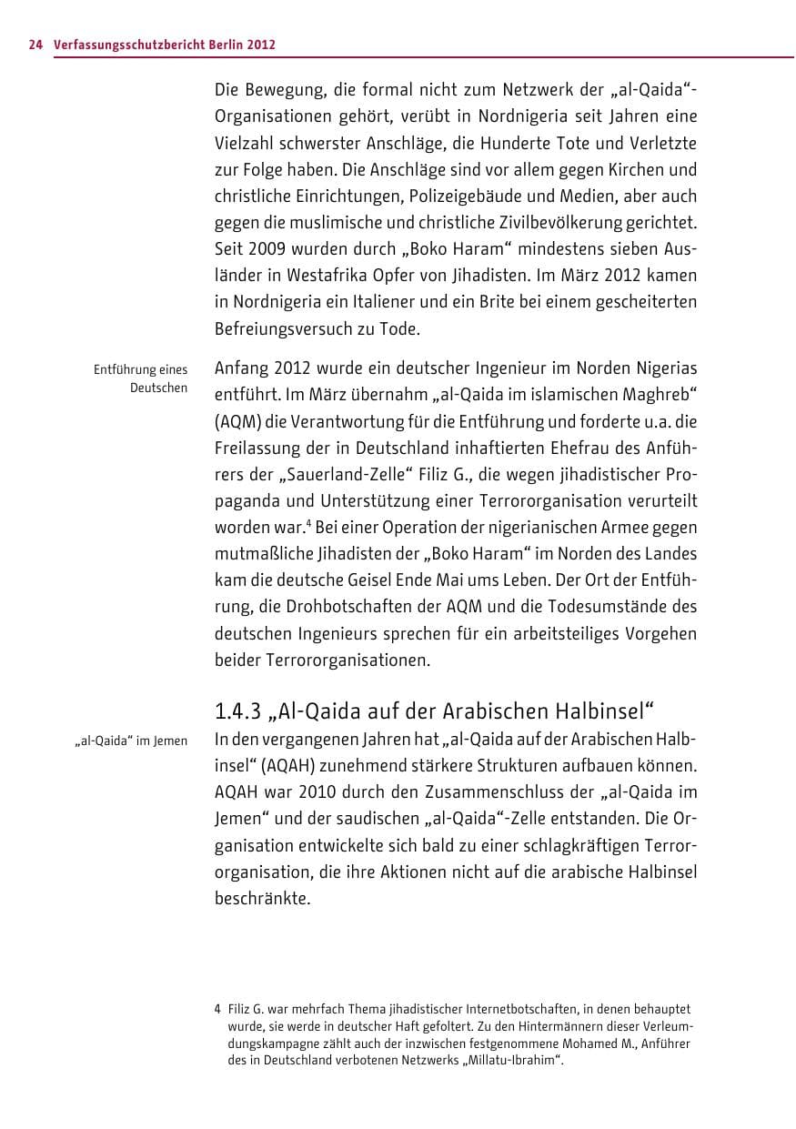 Seite 22 des Verfassungsschutzbericht 2012 Berlin