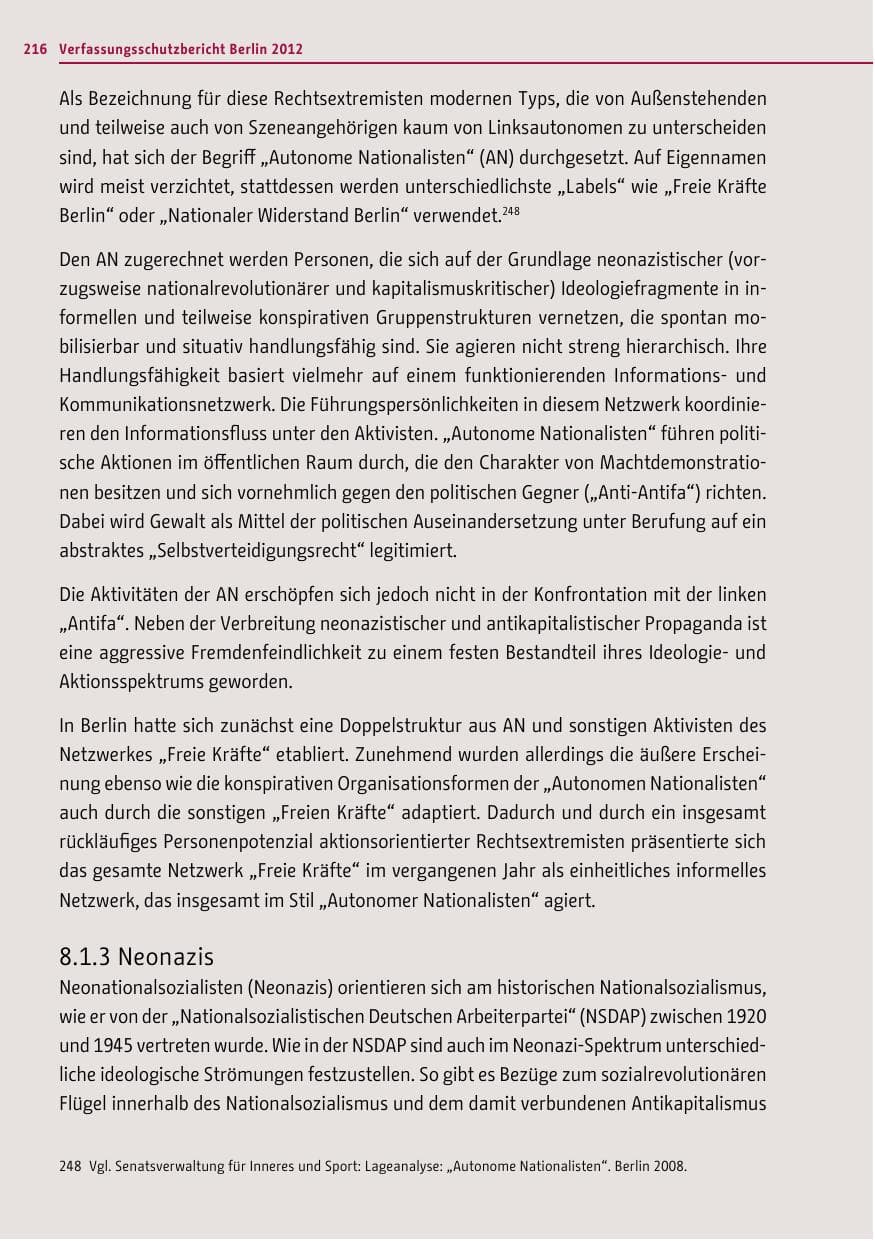 Seite 214 des Verfassungsschutzbericht 2012 Berlin