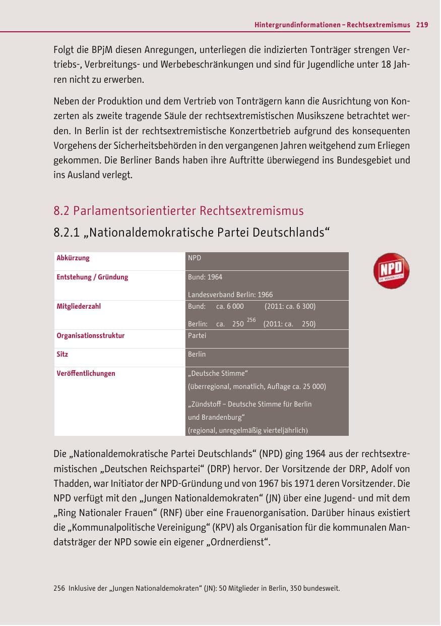 Seite 217 des Verfassungsschutzbericht 2012 Berlin