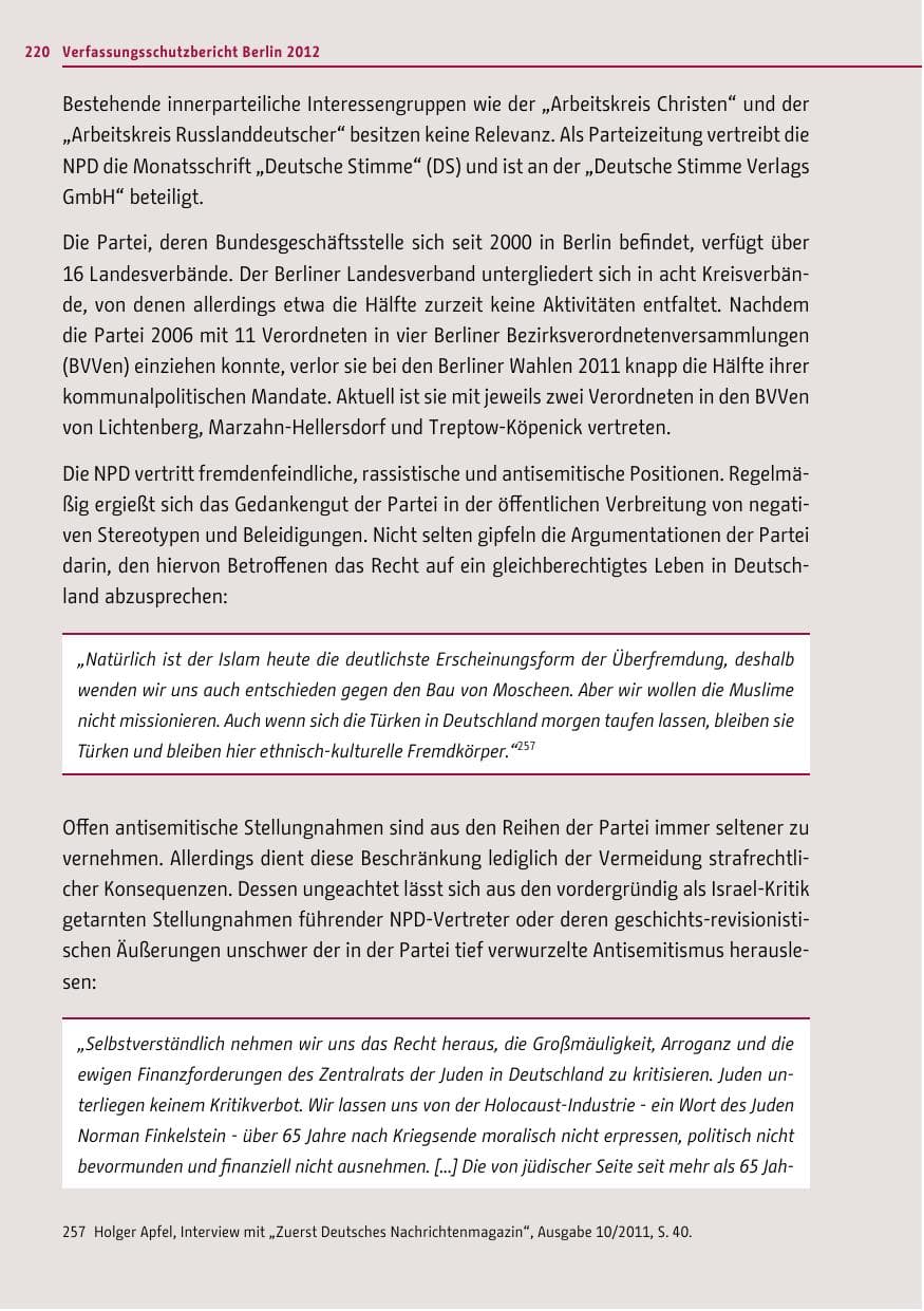 Seite 218 des Verfassungsschutzbericht 2012 Berlin