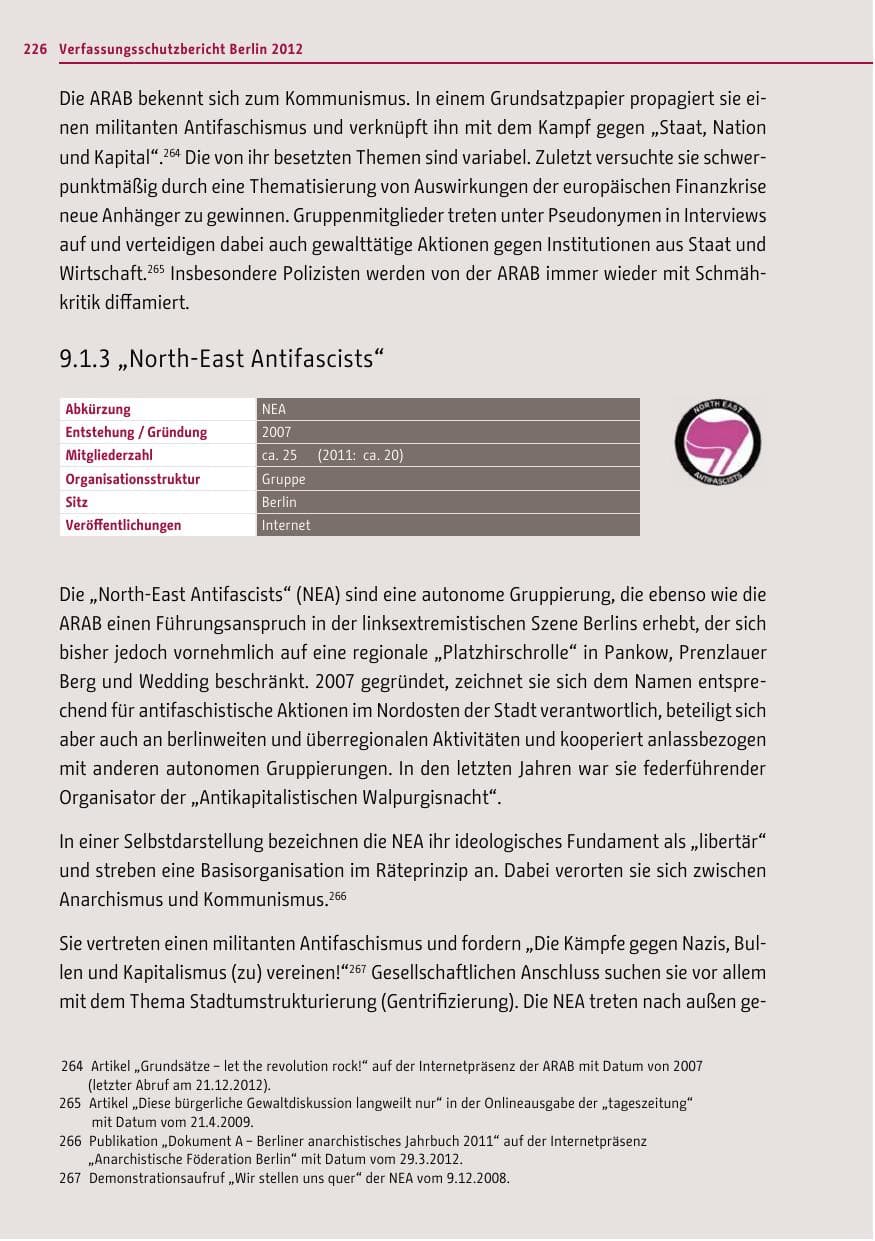 Seite 224 des Verfassungsschutzbericht 2012 Berlin