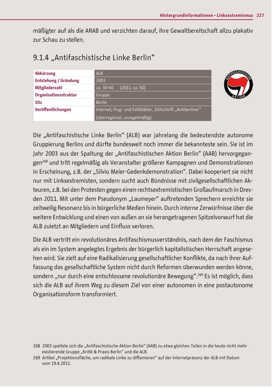 Seite 225 des Verfassungsschutzbericht 2012 Berlin