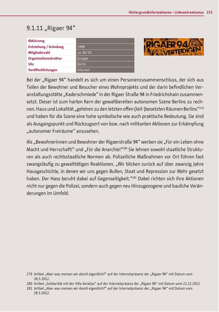 Seite 231 des Verfassungsschutzbericht 2012 Berlin