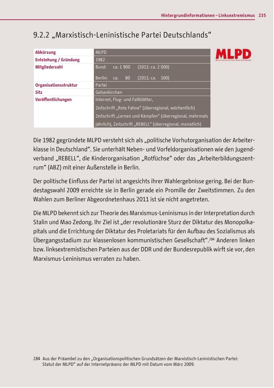 Seite 233 des Verfassungsschutzbericht 2012 Berlin
