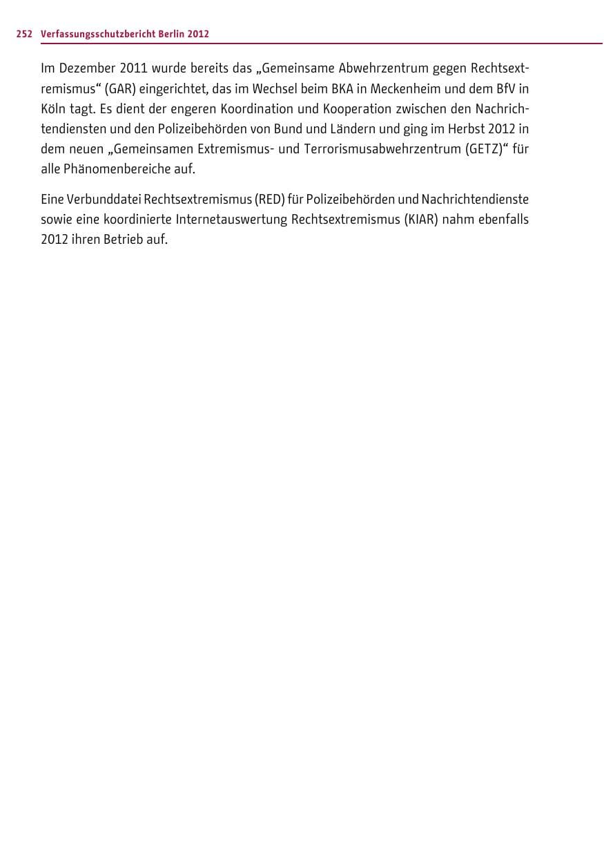 Seite 250 des Verfassungsschutzbericht 2012 Berlin
