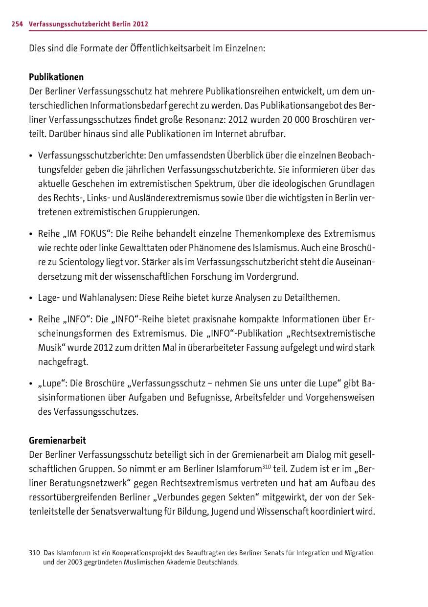 Seite 252 des Verfassungsschutzbericht 2012 Berlin