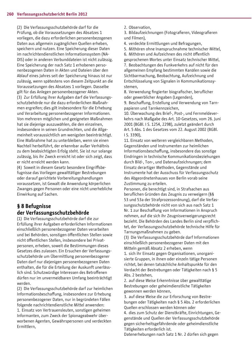 Seite 258 des Verfassungsschutzbericht 2012 Berlin