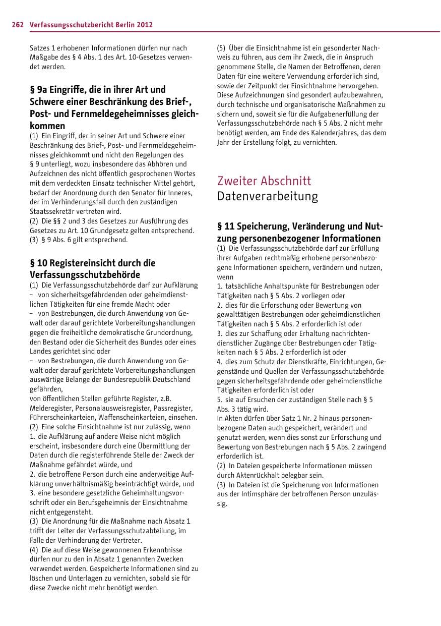 Seite 260 des Verfassungsschutzbericht 2012 Berlin